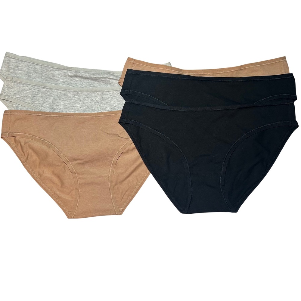 NWOT Quince Organic Cotton Bikini (6-pack) in Sand/Soft White /Black women's xs
